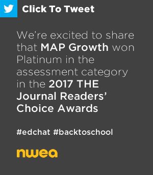 推特:我们很高兴地与大家分享，MAP Growth在2017年《华尔街日报》读者选择奖(the Journal Readers’Choice Awards)的评估类别中获得了白金奖。https://ctt.ec/36P4s + # edchat # MAPGrowth