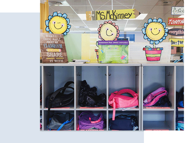Classroom cubbies with backpacks